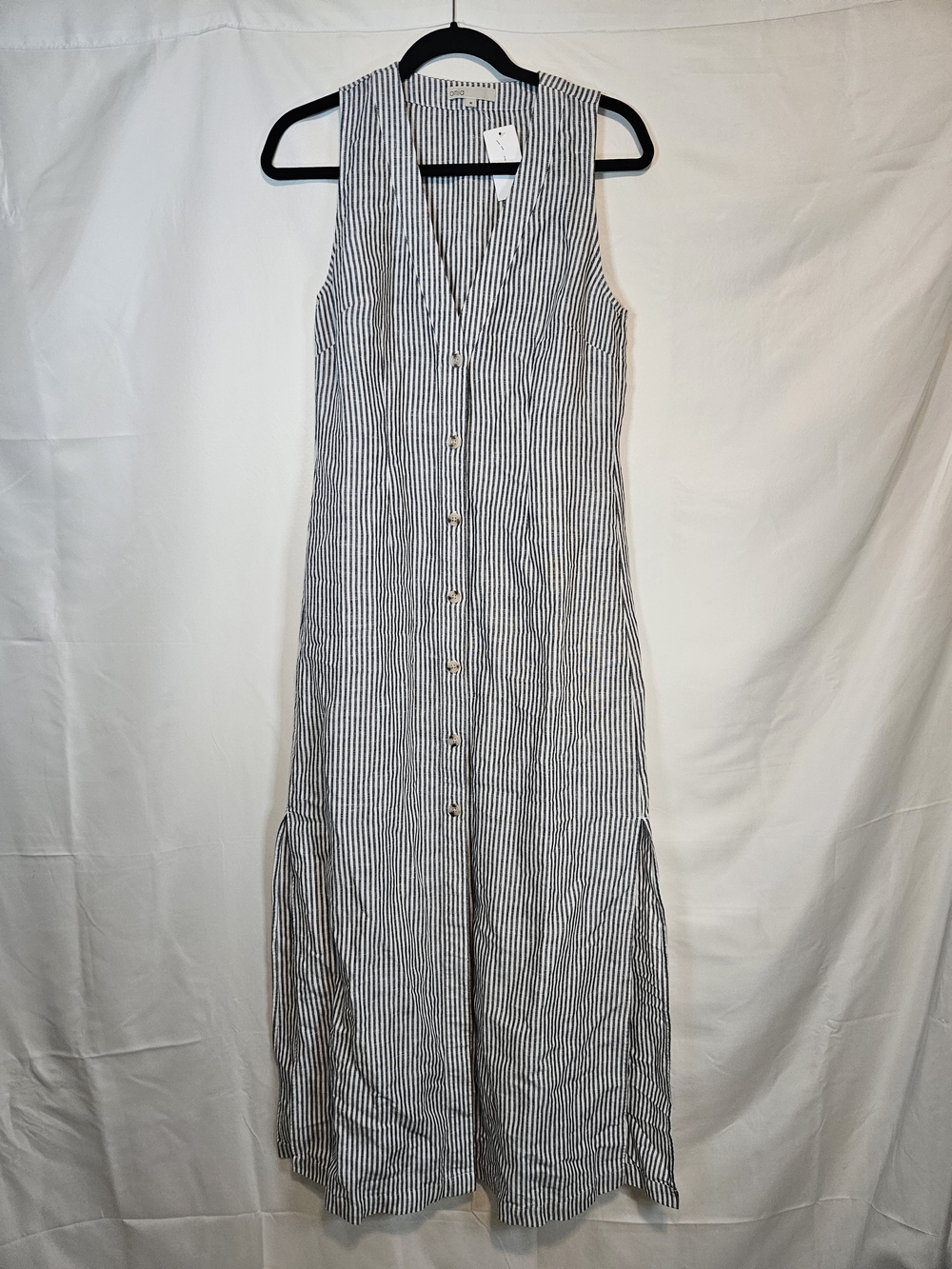 Onia Black and White Striped Sleeveless Button-Front Maxi Dress